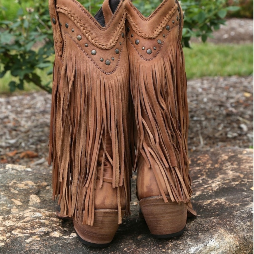 Liberty Black Vegas Fringe Leather Boots - Brown